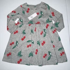 Baby Gap Girl’s Toddler Dress Long Sleeve Cherry Print Gray Size 2 Years NWT